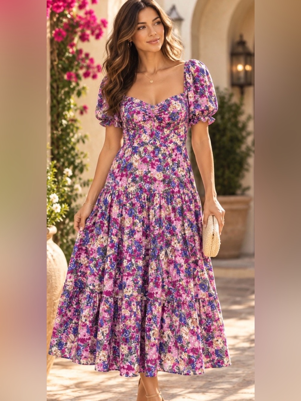 NWT ASTR The Label Soho Floral Sweetheart Corset Bustier Tiered Maxi Dress XS